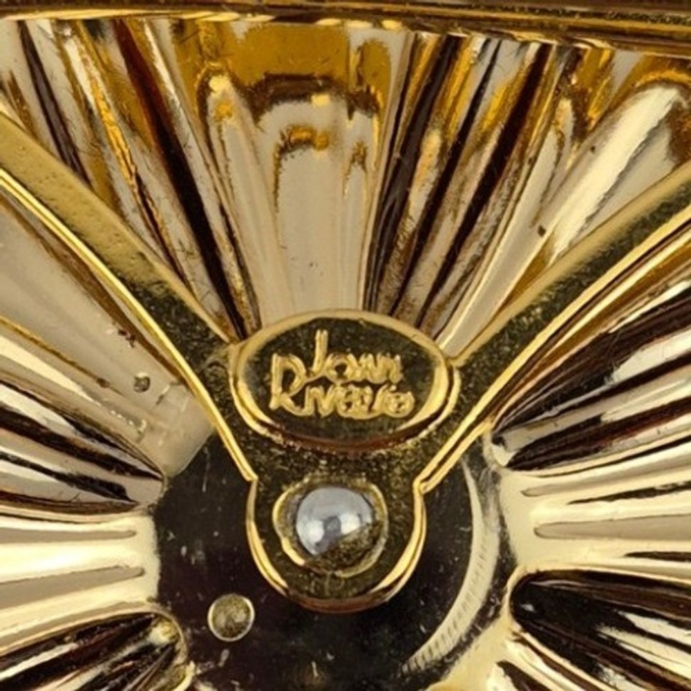 Joan Rivers Vtg 90s Orange Chrysanthemum Brooch & Clip Earrings Rhinestone - Picture 4 of 10